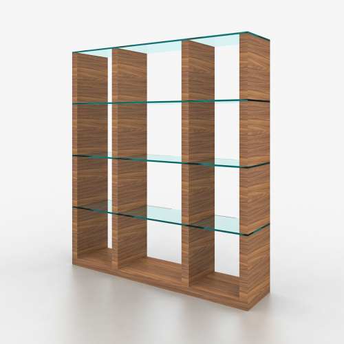 Elm Wall Unit Bookcase in Walnut Veneer with Glass Shelves