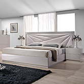 Florence King Bed in White & Grey Lacquer w/ Leatherette Headboard