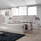 Florence King Bed in White & Grey Lacquer with Leatherette Headboard