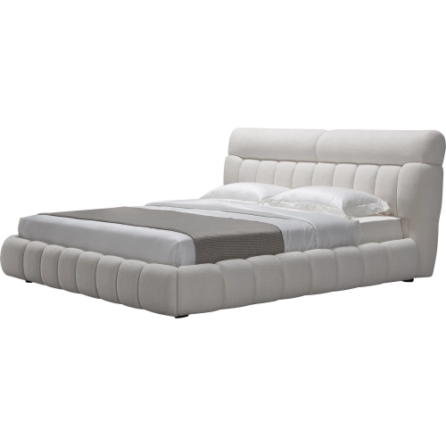 HF021 King Bed in Channel Tufted White Fabric