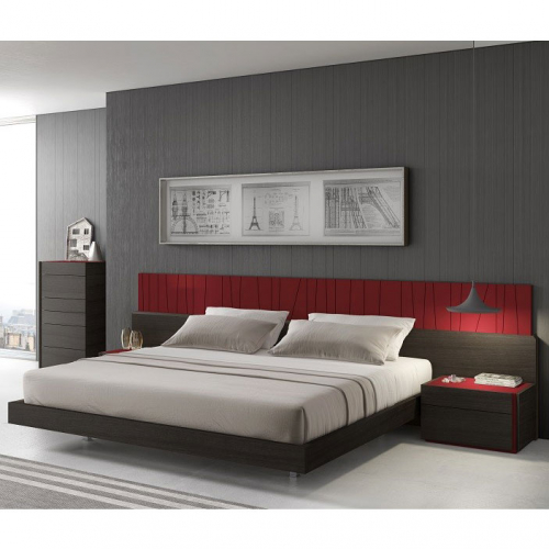 Lagos King Bed in Red Gloss Lacquer & Wenge Veneer