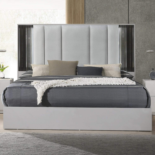 Lucia King Bed in Grey & Black Finish & Tufted Leatherette