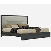 Monte Leone Queen Bed in Grey Lacquer with Upholstered Headboard
