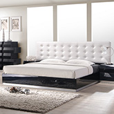 Milan King Bed in Black Lacquer w/ White Leatherette Headboard