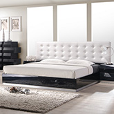 Milan King Bed in Black Lacquer with White Leatherette Headboard