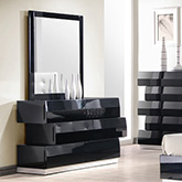 Milan 6 Drawer Dresser & Mirror in Black Lacquer