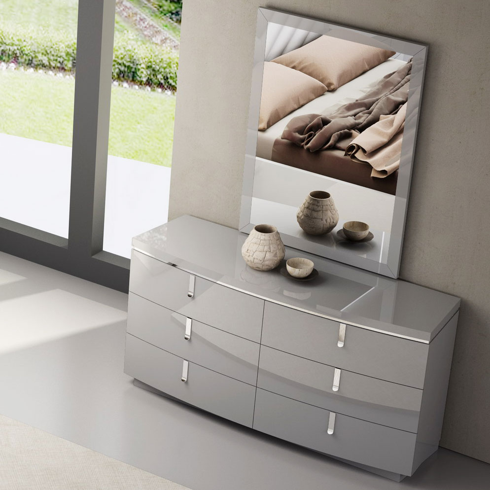 slim fit dress slacks Floren Contemporary Weathered Gray Wood 6-Drawer Dresser with Mirror –  Roundhill Furniture main image 1