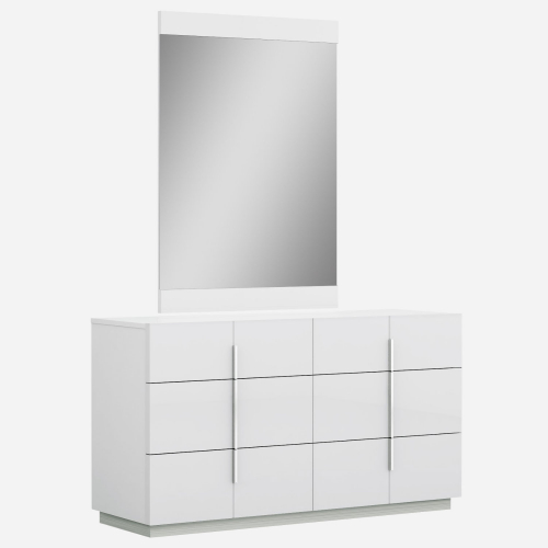 Oslo Dresser & Mirror Set in White Lacquer & Chrome