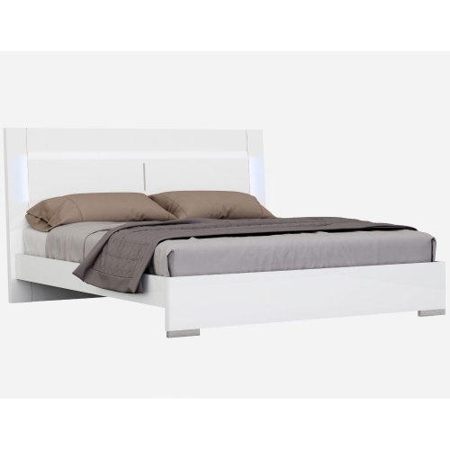Oslo King Bed in White Lacquer & Chrome