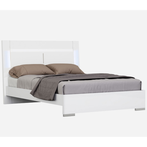 Oslo Queen Bed in White Lacquer & Chrome