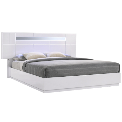 Palermo Queen Bed in White Lacquer, Mirror, & Chrome