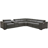 Picasso 6 Piece Motion Sectional Sofa in Dark Grey Top Grain Leather