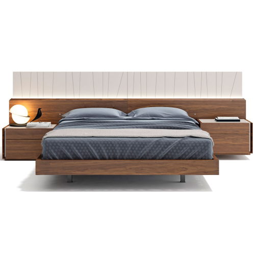 Porto King Bed in Walnut Veneer & Light Grey Lacquer