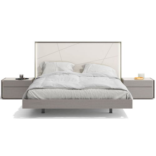 Sintra Queen Bed in Grey Wood Veneer & Light Grey Lacquer
