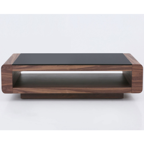 Tudor Coffee Table in Walnut Veneer & Black Tempered Glass