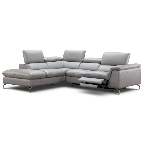 Viola Left Facing Chaise Sectional Sofa with Power Recliner in Light Grey Italian Leather