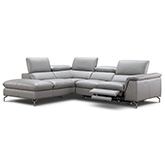 Viola Left Facing Chaise Italian Leather Sectional w/ Power Recliner in Light Grey
