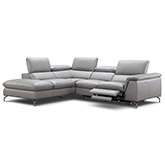 Viola Left Facing Chaise Sectional Sofa with Power Recliner in Light Grey Italian Leather