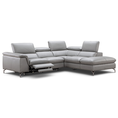 Viola Right Facing Chaise Sectional Sofa with Power Recliner in Light Grey Italian Leather