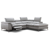 Viola Right Facing Chaise Italian Leather Sectional w/ Power Recliner in Light Grey