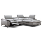 Viola Right Facing Chaise Sectional Sofa with Power Recliner in Light Grey Italian Leather