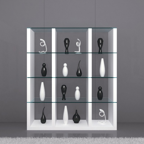 Cloud Wall Unit Bookcase in High Gloss White Lacquer with Glass Shelves