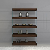 Float Curio Wall Unit Bookcase in Timber Chocolate Oak with Glass Frame