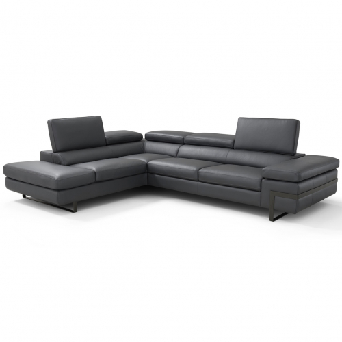 Rimini Sectional Sofa with Left Chaise in Dark Grey Top Grain Leather