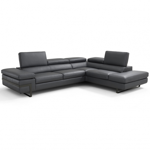Rimini Sectional Sofa with Right Chaise in Dark Grey Top Grain Leather