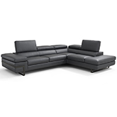 Rimini Sectional Sofa with Right Chaise in Dark Grey Top Grain Leather