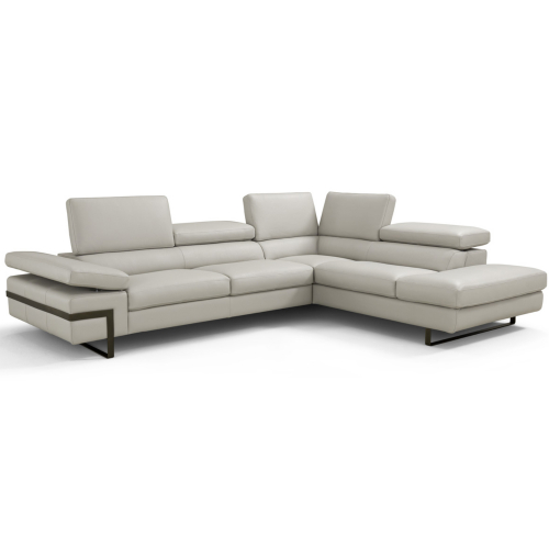 Rimini Sectional Sofa with Right Chaise in Light Grey Top Grain Leather