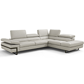 Rimini Sectional Sofa with Right Chaise in Light Grey Top Grain Leather