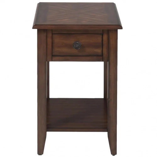 Medium Brown Chair Side Table with Drawer & Shelf