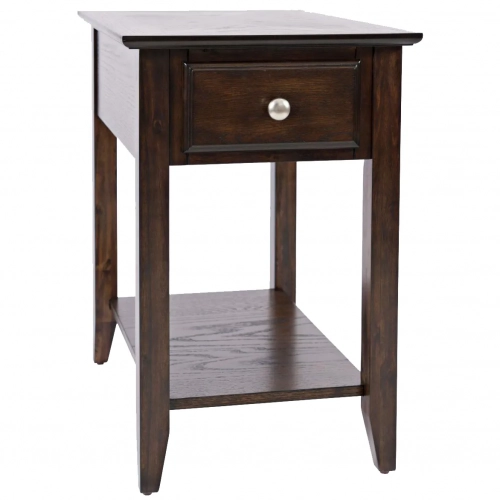 Espresso Chair Side End Table with Drawer & Shelf