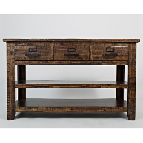 Cannon Valley Sofa Table with 3 Drawers & 2 Shelves in Distressed Wood