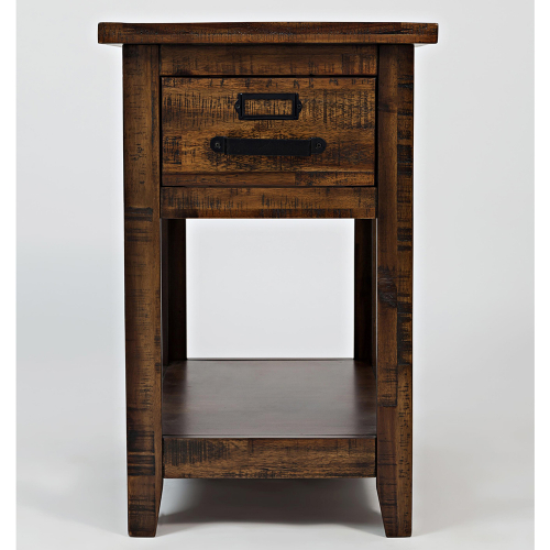 Cannon Valley Chair Side Table with Drawer & Shelf in Distressed Wood