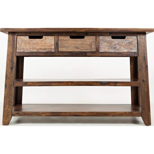 Painted Canyon Sofa Table with 3 Drawers & 2 Shelves in Distressed Acacia