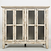 Rustic Shores Scrimshaw 48" Accent Cabinet in Distressed Cream with Glass Doors