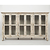 Rustic Shores Scrimshaw 70" Accent Cabinet in Distressed Cream with Glass Doors