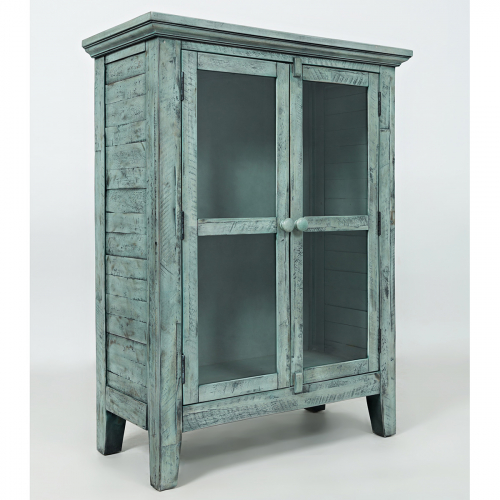 Rustic Shores Surfside 32" Accent Cabinet in Distressed Vintage Blue with Glass Doors