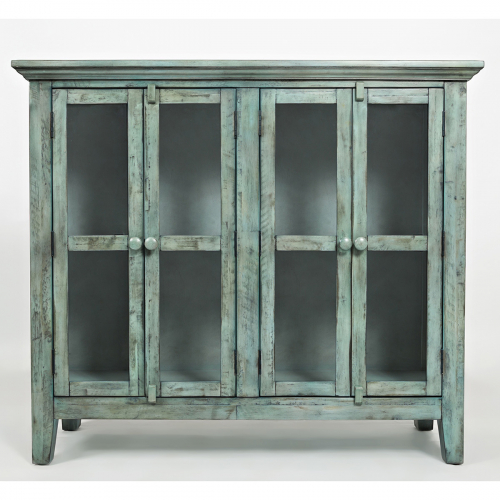 Rustic Shores Surfside 48" Accent Cabinet in Distressed Vintage Blue with Glass Doors