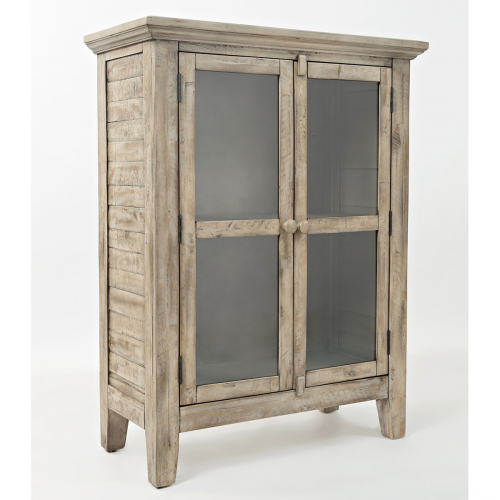 Rustic Shores Watch Hill 32" Accent Cabinet in Distressed Weathered Grey with Glass Doors