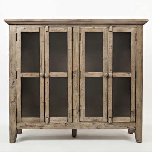 Rustic Shores Watch Hill 48" Accent Cabinet in Distressed Weathered Grey with Glass Doors