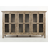 Rustic Shores Watch Hill 70" Accent Cabinet in Distressed Weathered Grey with Glass Doo