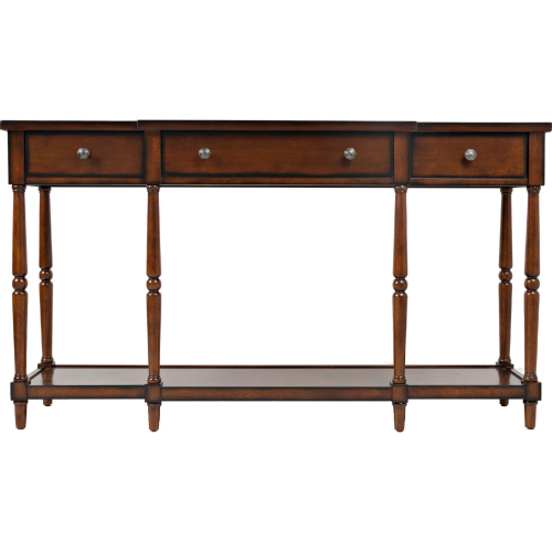 Stately Home 60" 3 Drawer Breakfront Console Table in Antique Mahogany Finish