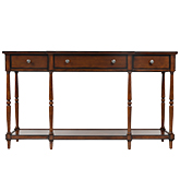 Stately Home 60" 3 Drawer Breakfront Console Table in Antique Mahogany Finish
