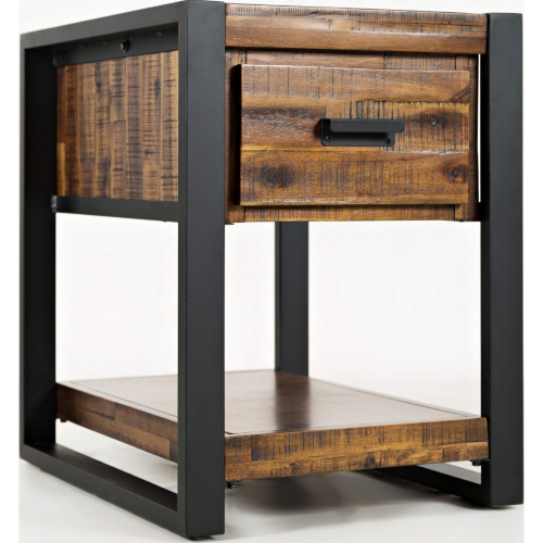 Loftworks Chair Side Table with Drawer & Shelf in Distressed Acacia & Metal
