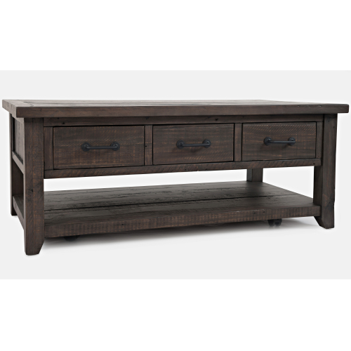 Madison County Harris 3 Drawer Coffee Cocktail Table in Distressed Barnwood Brown