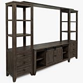 Madison County 4PC Entertainment Center with 60" Barn Door Console in Distressed Barnwood Brown