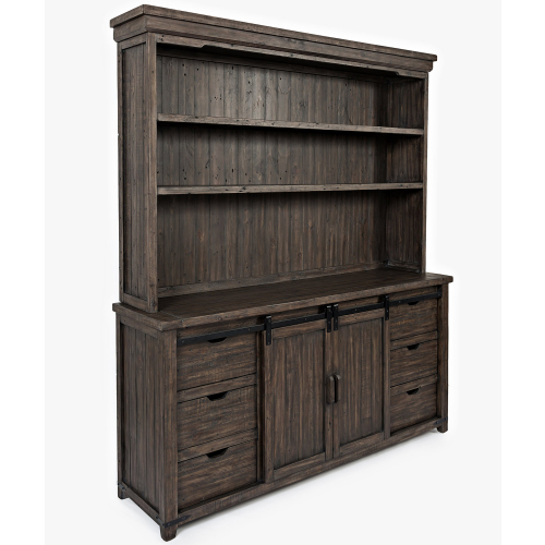 Madison County Hutch Server in Distressed Barnwood Brown